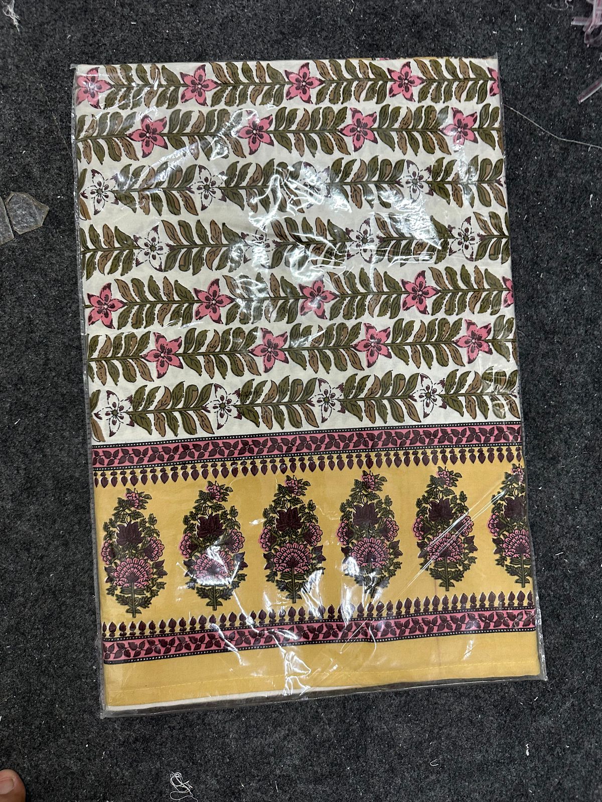 100% Cotton Double Bedsheet with Pillow Covers – Yellow Floral Block Print, Size 100x108 Inches