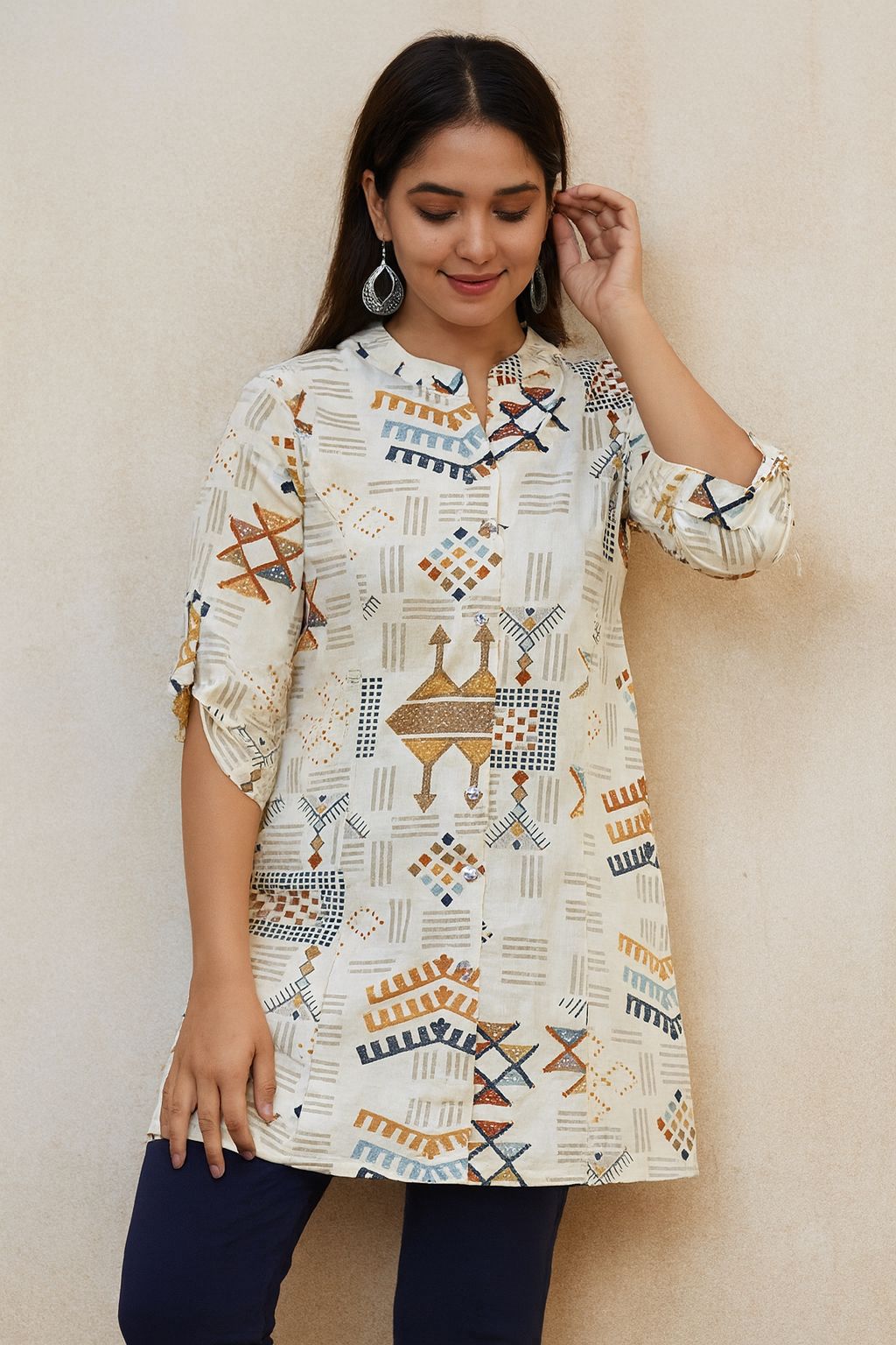 Hand Block Printed Cotton Short Kurti for Women – Elegant Geometric Design | Natural Fab