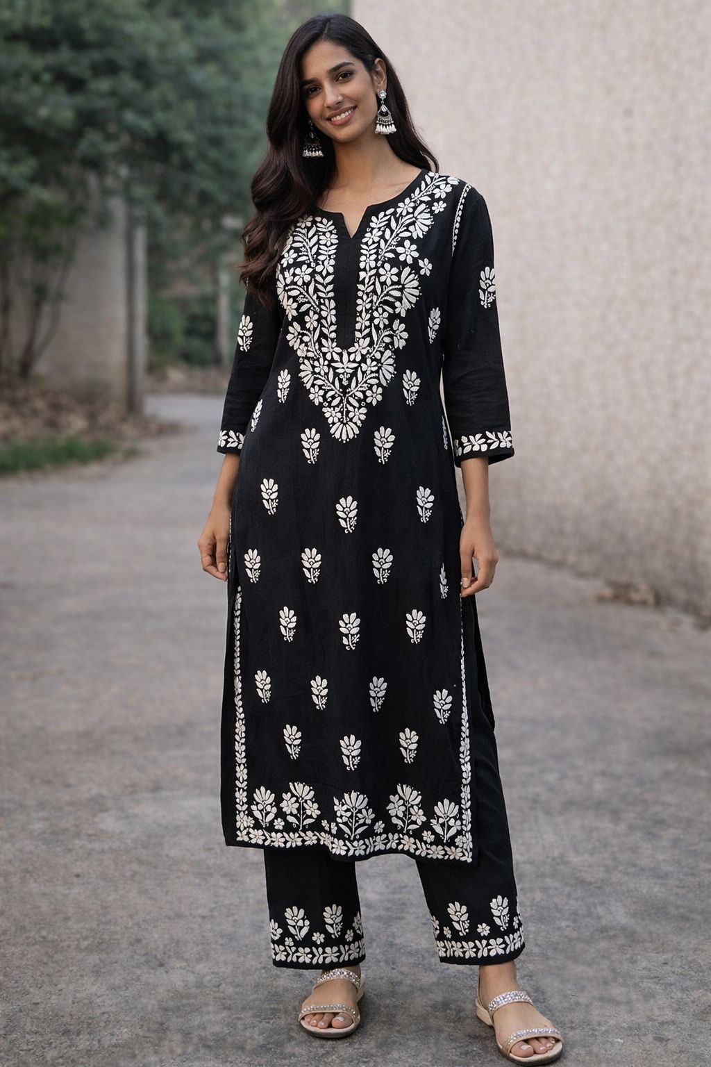 Rayon Black Chikankari Cotton Kurti Set for Women | Handcrafted Embroi   Naturalfab