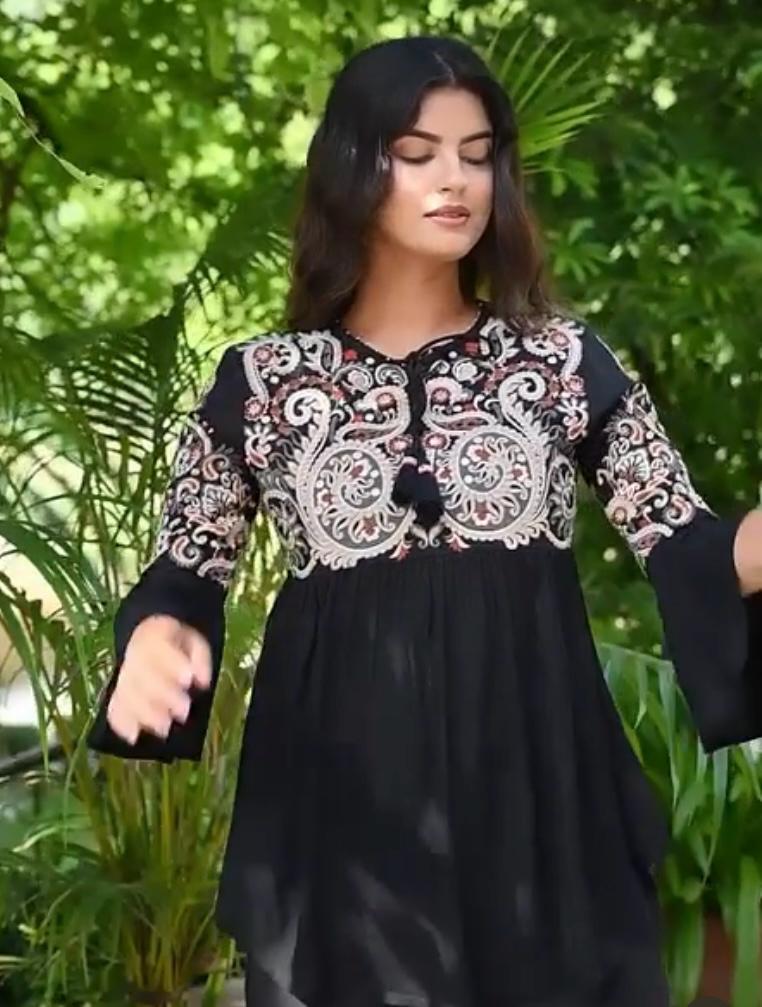Black Cotton Dress with Intricate Embroidery