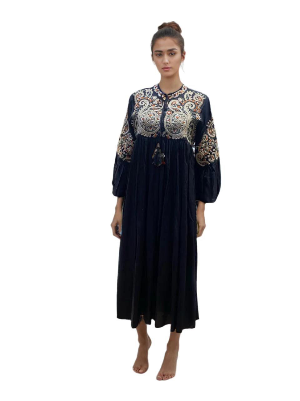 Black Cotton Dress with Intricate Embroidery