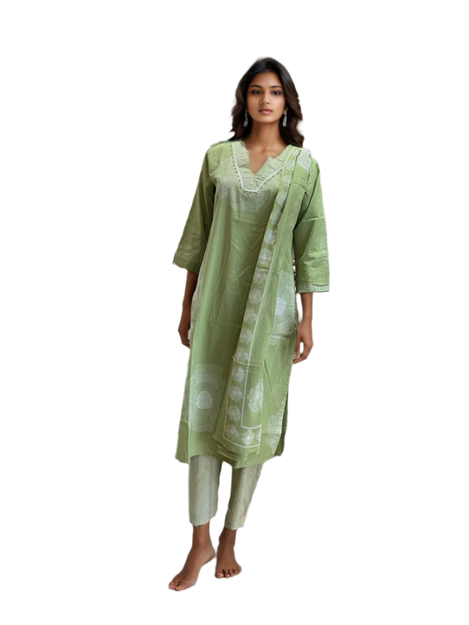 Graceful Pastel Green Floral Print Kurti Set