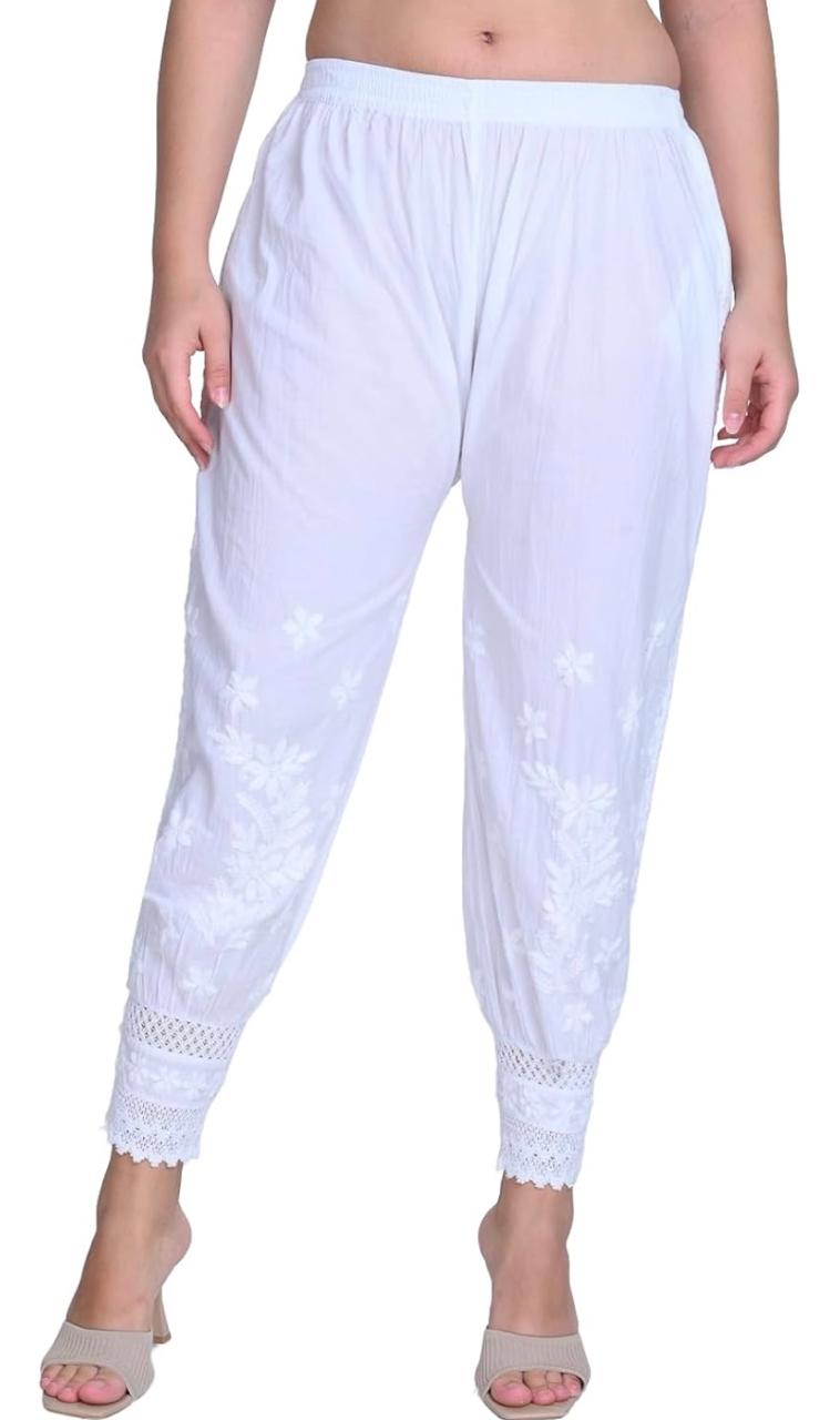 Graceful White Chikankari Embroidered Harem Pants