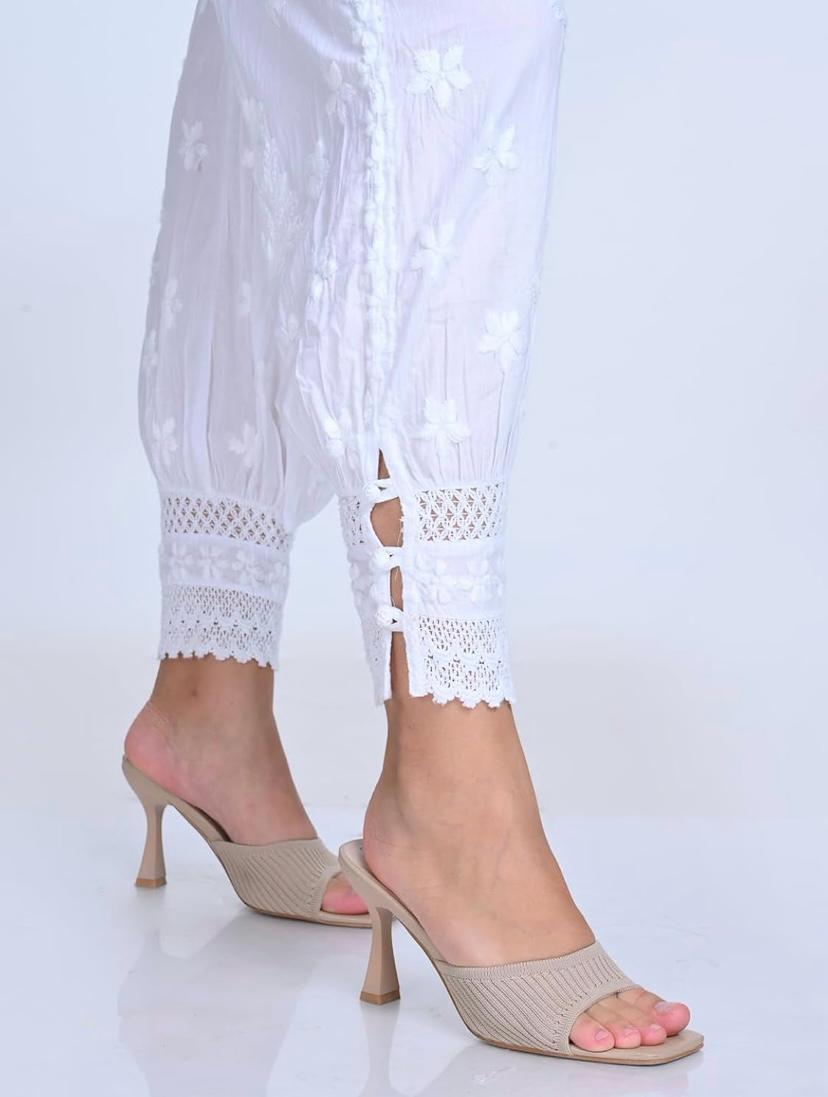 Graceful White Chikankari Embroidered Harem Pants