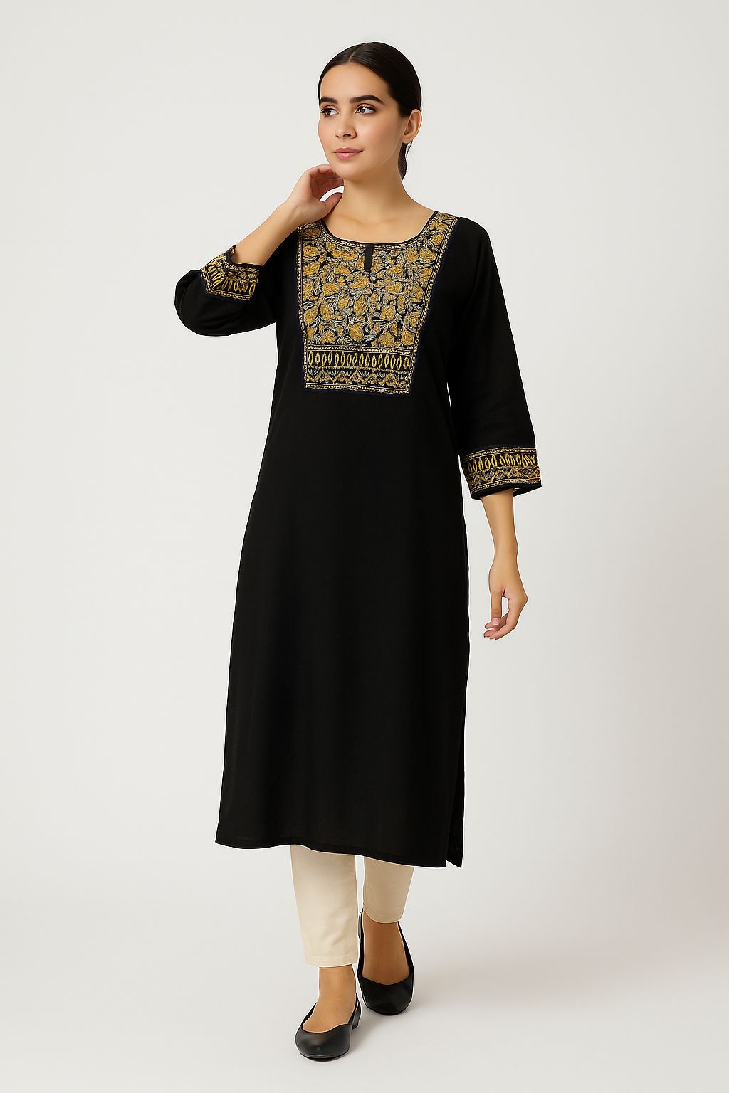 Natural Fab Girls' 100% Pure Cotton Black Kalamkari Print Kurti – Handcrafted Traditional Indian Ethnic Wear