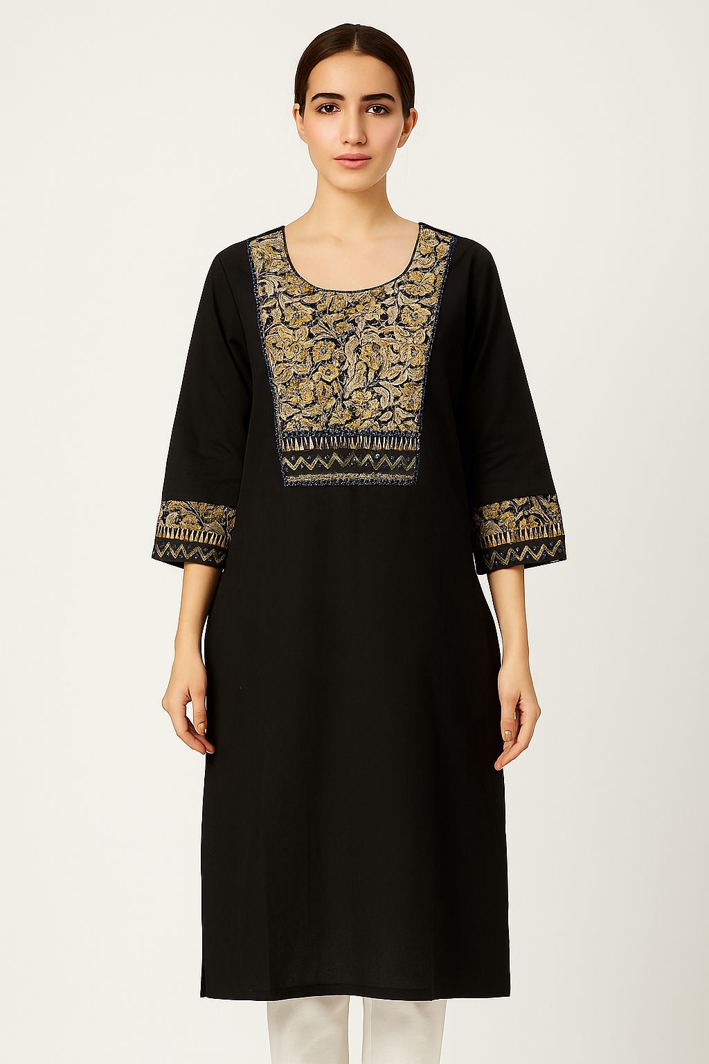 Natural Fab Girls' 100% Pure Cotton Black Kalamkari Print Kurti – Handcrafted Traditional Indian Ethnic Wear