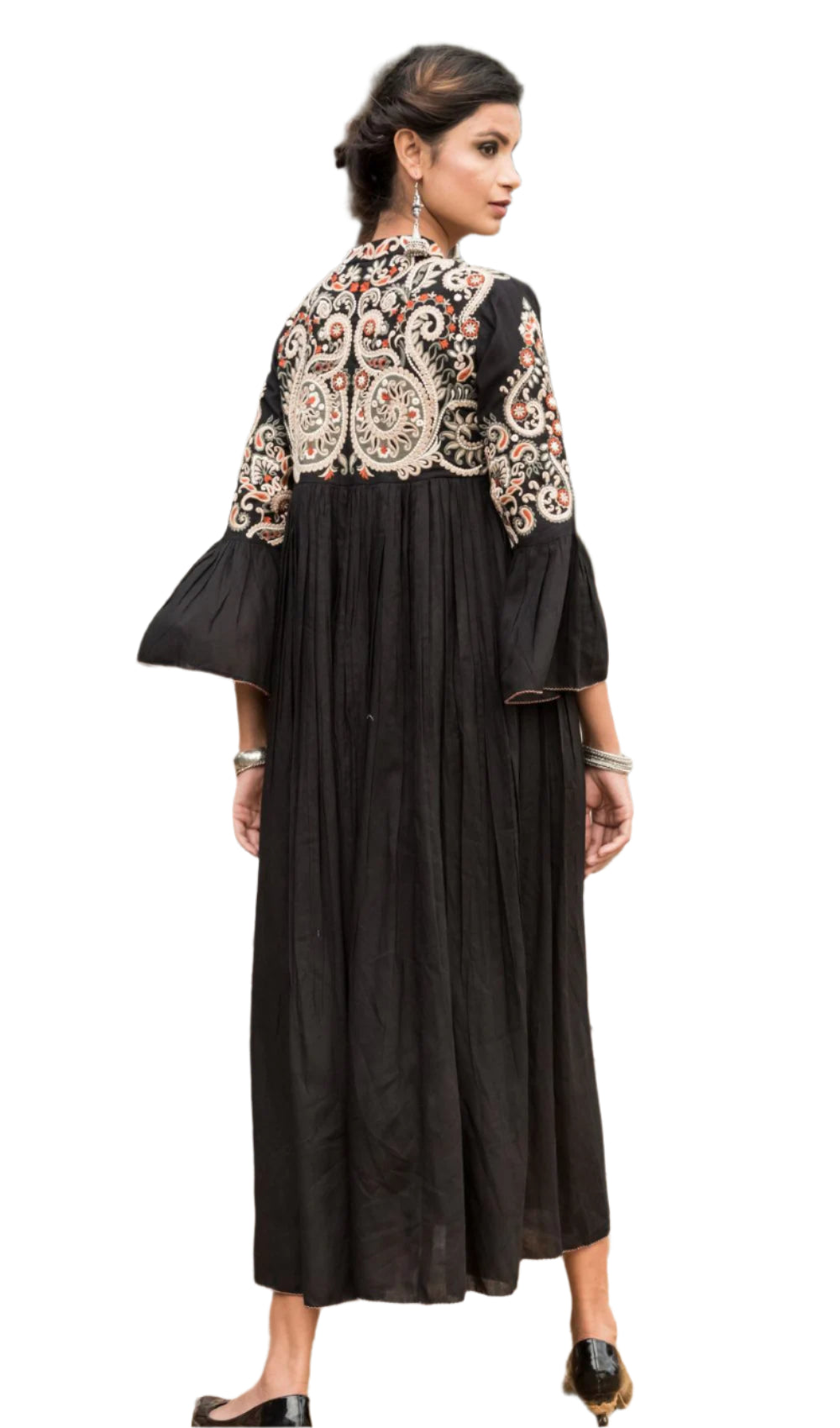 Black Cotton Dress with Intricate Embroidery