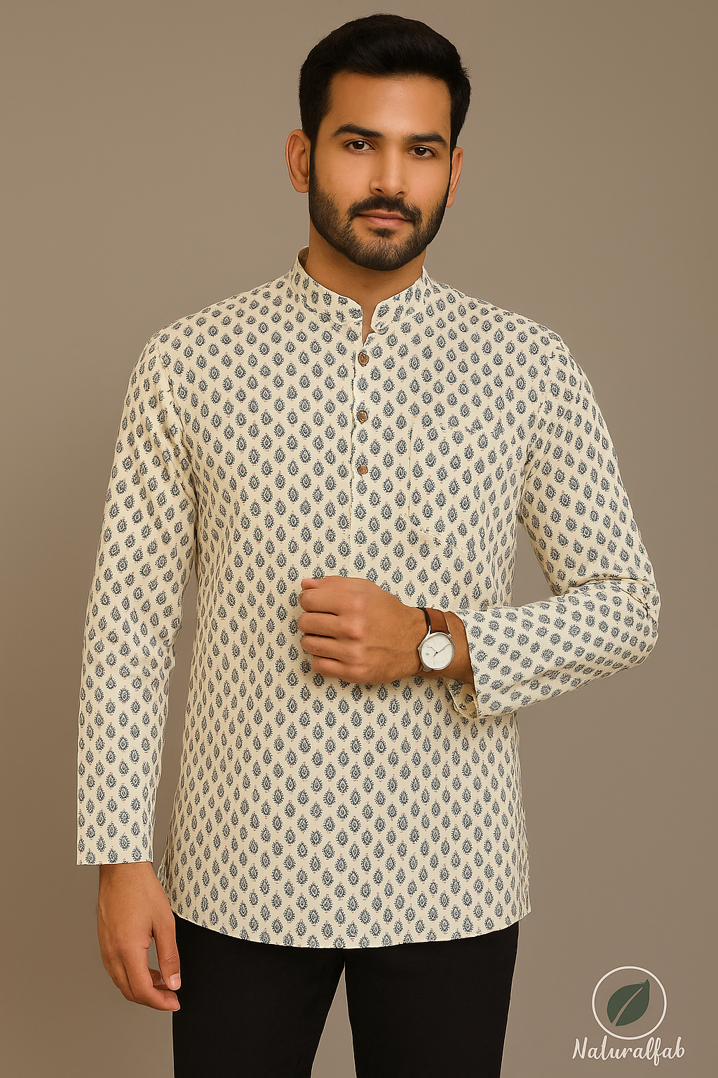 Elegant Handblock Printed Cotton Kurta for Men