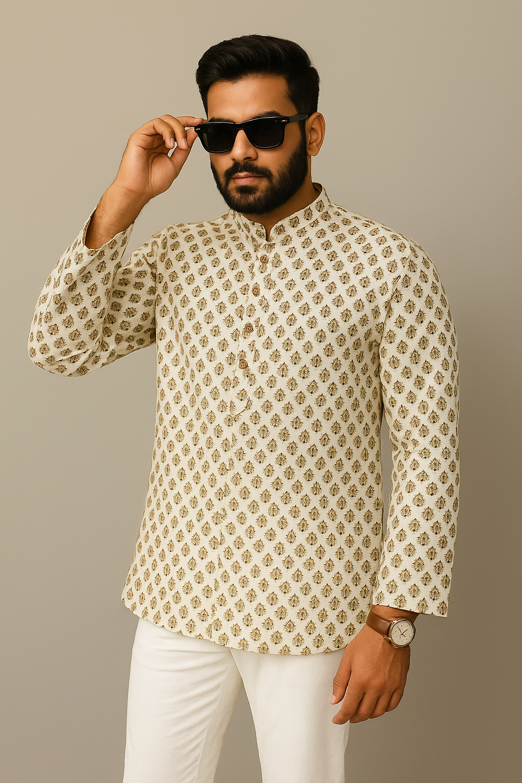 Men's Hand-Block Printed Cotton Kurta