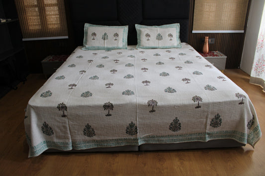 Handcrafted Jute Bedsheet with Elegant Tree Motif Print