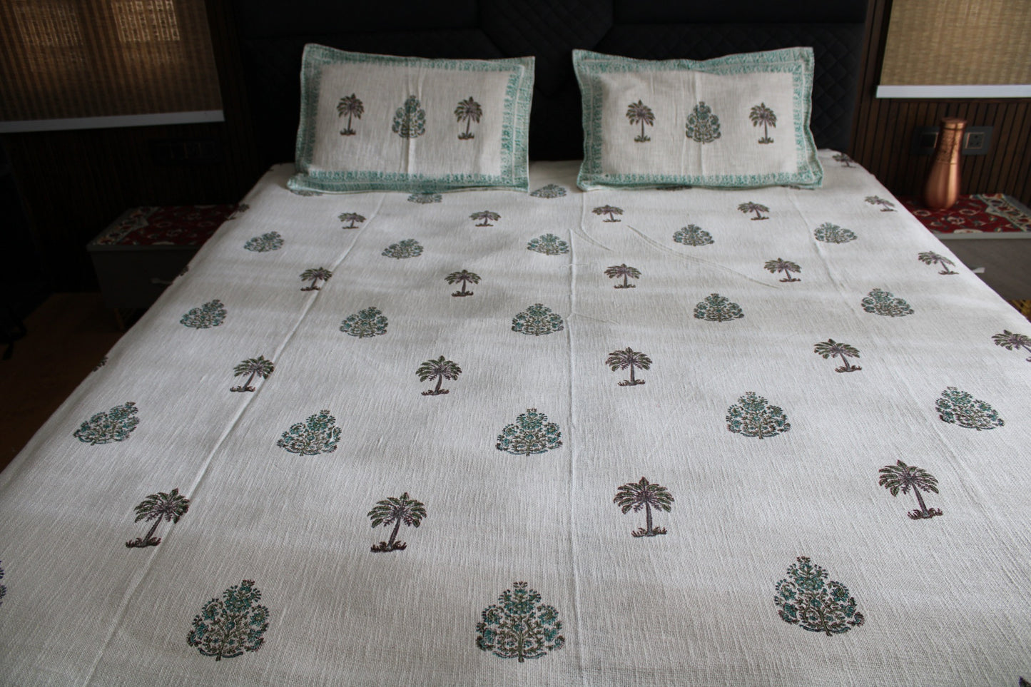 Handcrafted Jute Bedsheet with Elegant Tree Motif Print