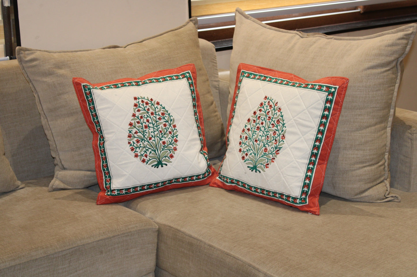 Floral Embroidered Cushion Covers ( Quilted )