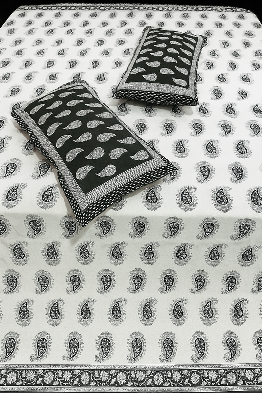 Premium Cotton Double Bedsheet with Pillow Covers (100*108) – Paisley Print, Soft & Breathable Fabric