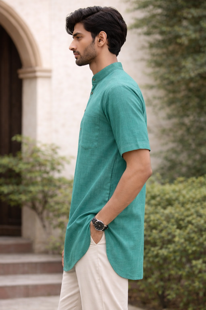 Men’s Cotton Short Kurta – Breathable Half Sleeve Casual Ethnic Shirt, Lightweight Summer Wear