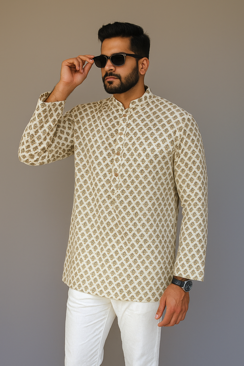 Men's Hand-Block Printed Cotton Kurta