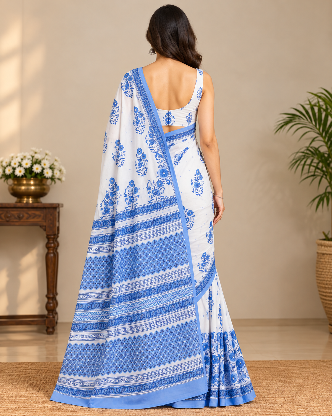 Natural Fab Mal Mal Cotton Hand Block Printed Saree with Blouse | 6.30 m
