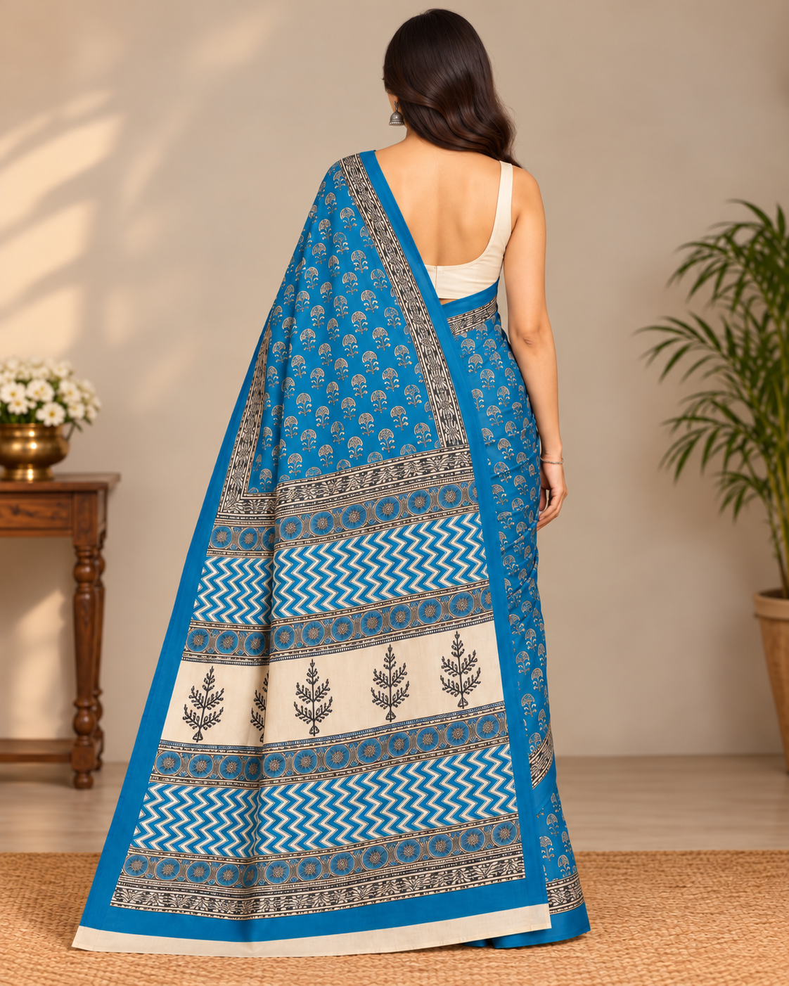 Natural Fab Mal Mal Cotton Hand Block Printed Saree with Blouse | 6.30 m