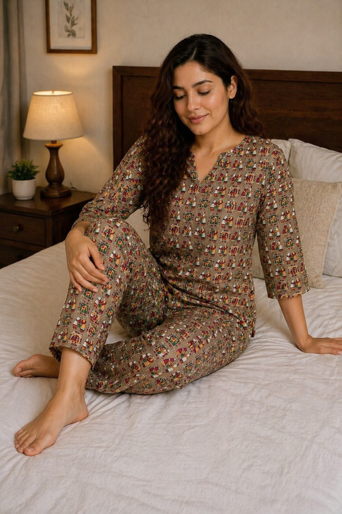 Women’s Cotton Night Suit Set – Soft Printed Loungewear, Breathable Sleepwear for All Seasons