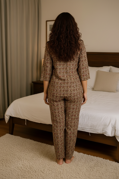Women’s Cotton Night Suit Set – Soft Printed Loungewear, Breathable Sleepwear for All Seasons