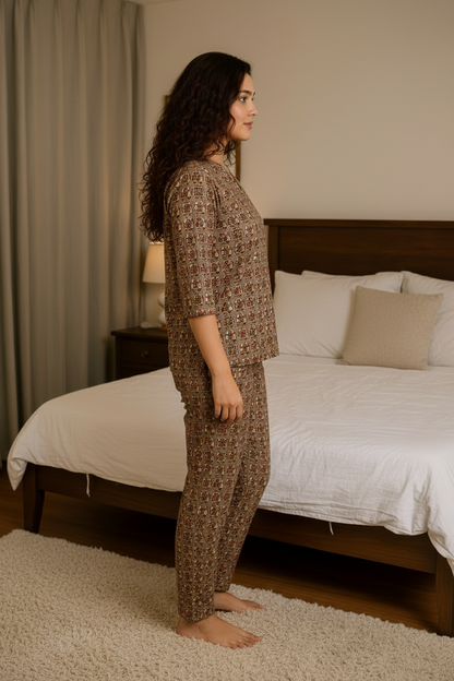 Women’s Cotton Night Suit Set – Soft Printed Loungewear, Breathable Sleepwear for All Seasons