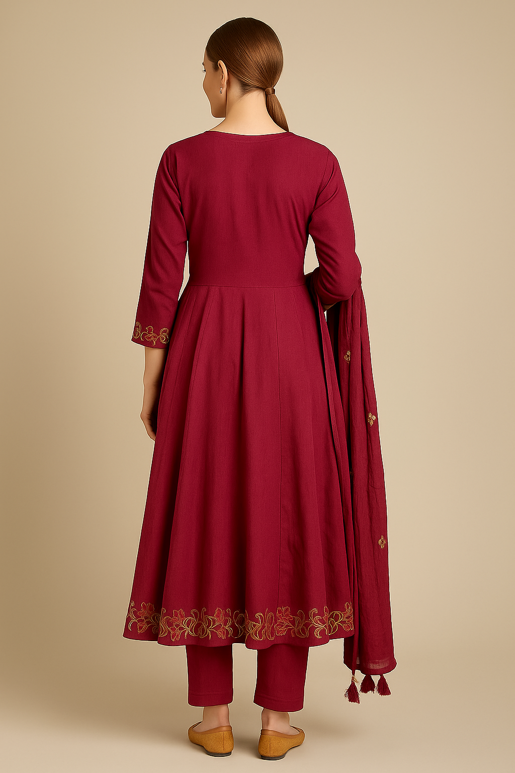 Elegant Maroon Embroidered Kurti Set with Dupatta for Women – Festive & Ethnic Wear