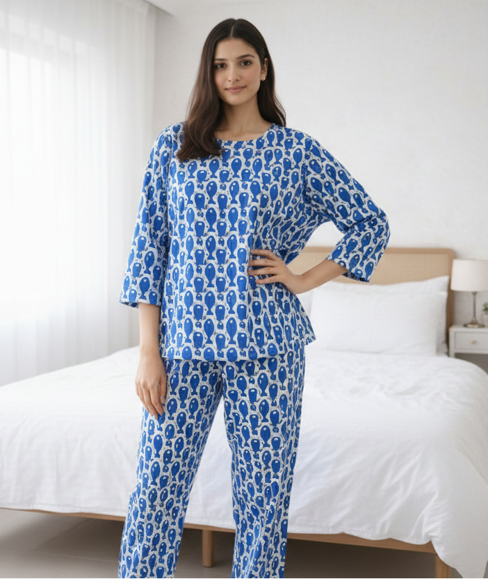 Women’s Cotton Printed Night Suit – Soft Breathable Sleepwear & Lounge Set | Natural Fab