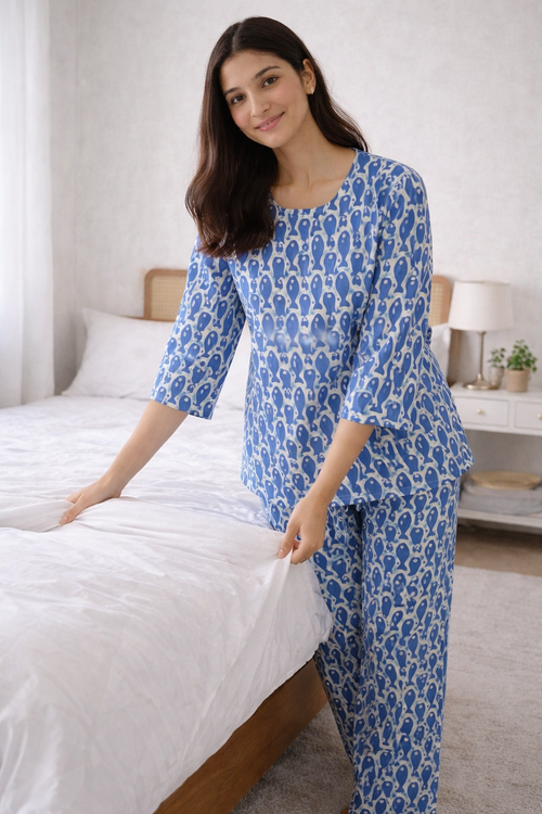 Women’s Cotton Printed Night Suit – Soft Breathable Sleepwear & Lounge Set | Natural Fab