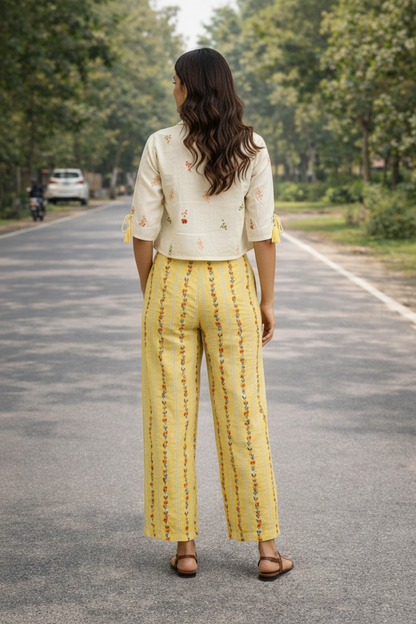 Women’s Cotton Co-Ord Set – Printed Crop Top & Straight Pants Set, Summer Casual Wear, Lightweight Ethnic Co-ord