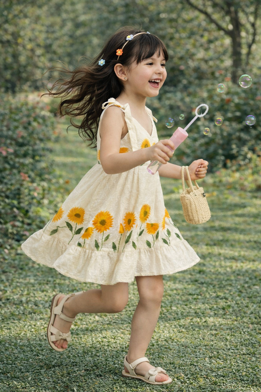 Girls Cotton Summer Dress – Floral Printed Kids Dress, Sleeveless Lightweight Baby Girl Party & Casual Wear