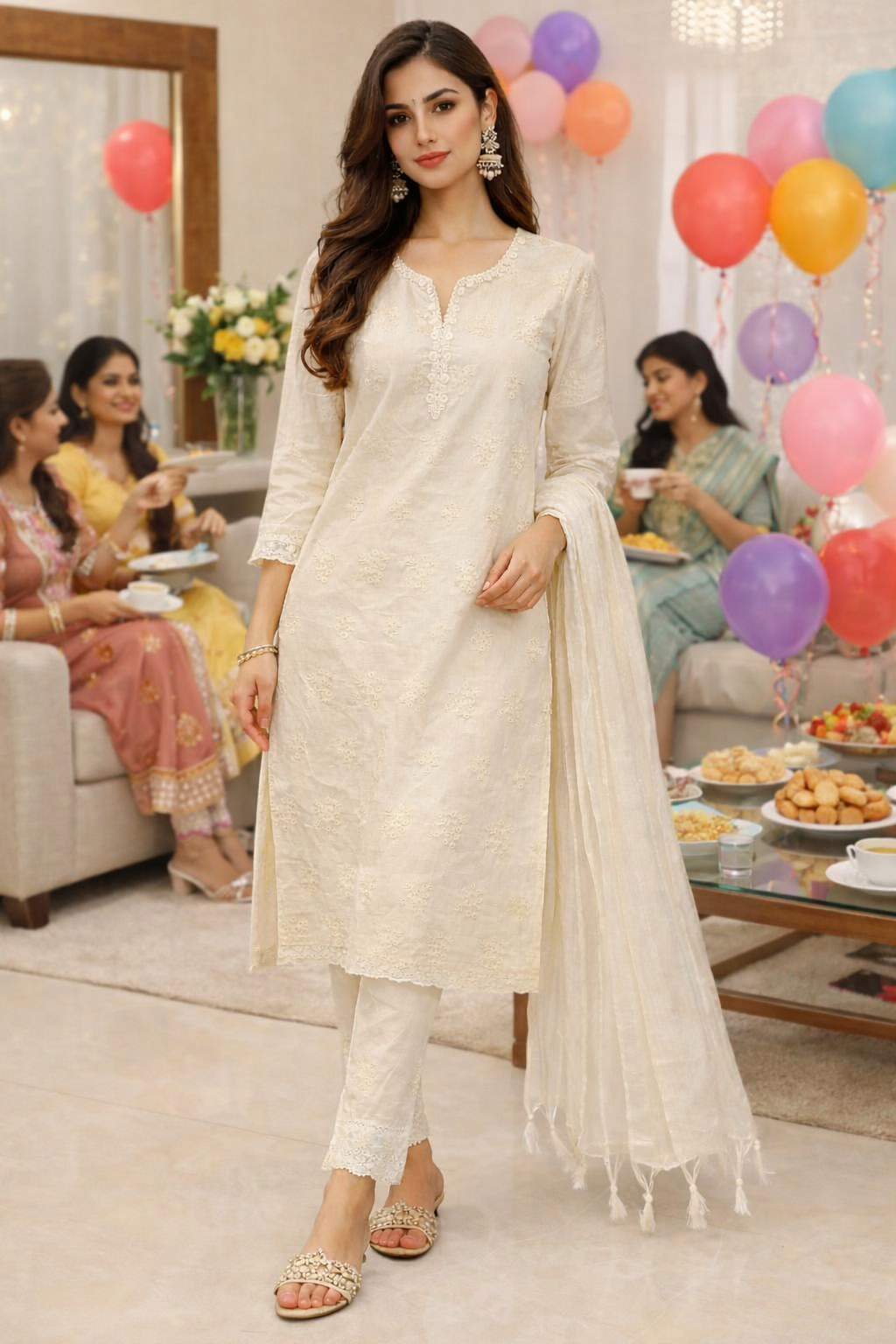 Women’s Khadi Cotton Kurti Pant Dupatta Set – Elegant Embroidered Straight Kurta Ethnic Suit for Festive, Office & Casual Wear