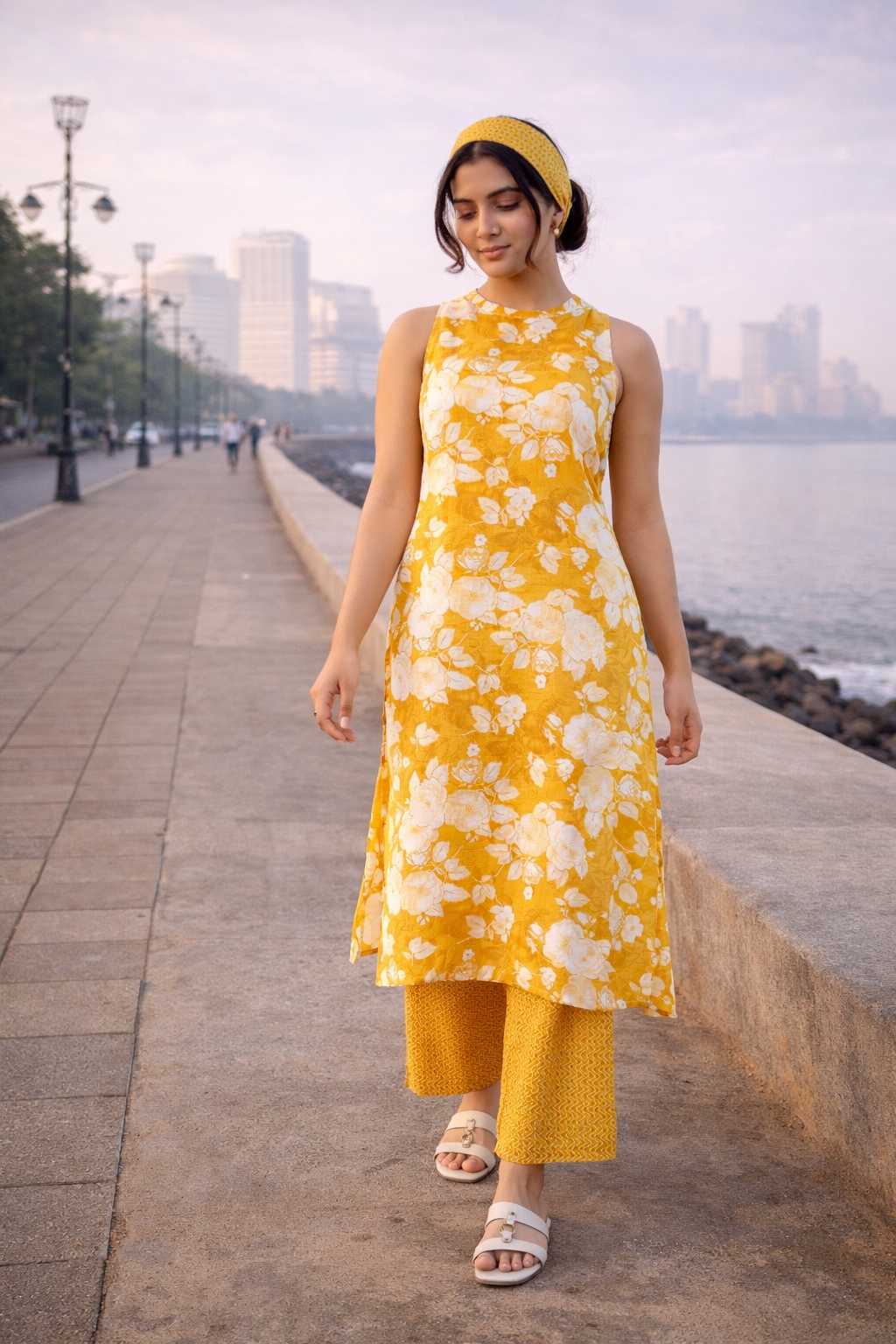 Women’s Floral Printed Sleeveless Kurti Pant Set – Stylish Cotton Ethnic Co-Ord for Casual, Summer & Vacation Wear