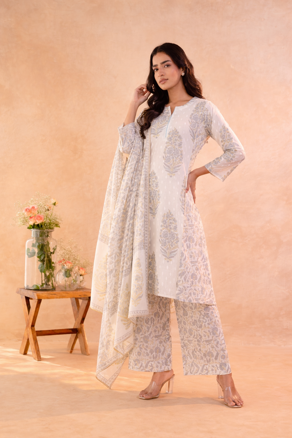 Women’s Mal Cotton Hand Block Printed Kurti Pant Set with Dupatta | Soft Breathable Ethnic Suit Set | Elegant Traditional Indian Kurta Set for Festive, Casual & Office Wear