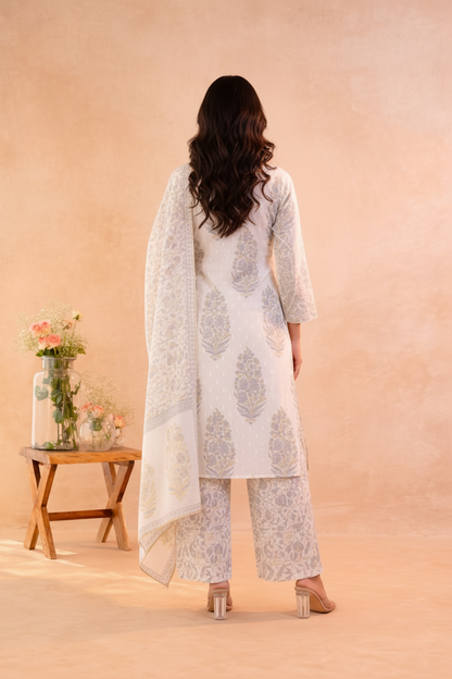 Women’s Mal Cotton Hand Block Printed Kurti Pant Set with Dupatta | Soft Breathable Ethnic Suit Set | Elegant Traditional Indian Kurta Set for Festive, Casual & Office Wear