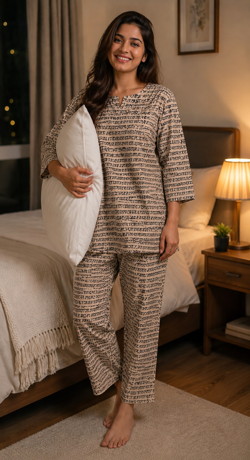 Women Pure Cotton Printed Night Suit Set |  Comfortable Sleepwear & Home Wear