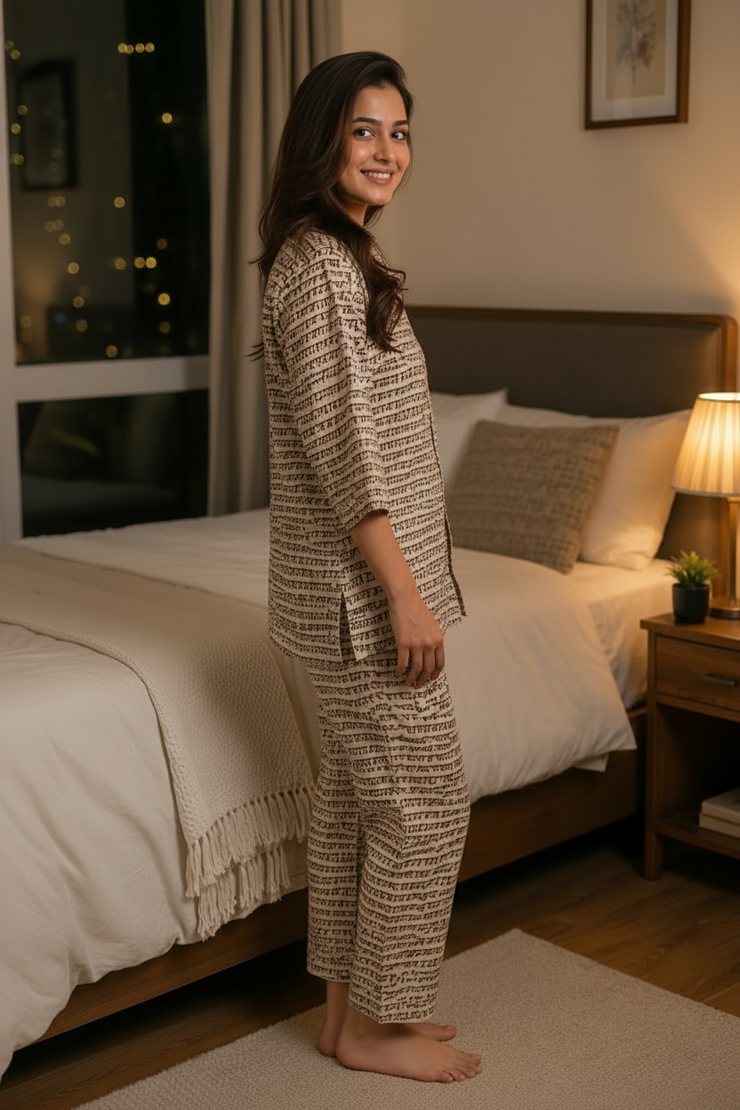 Women Pure Cotton Printed Night Suit Set |  Comfortable Sleepwear & Home Wear