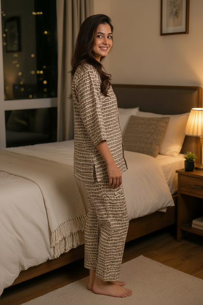 Women Pure Cotton Printed Night Suit Set |  Comfortable Sleepwear & Home Wear