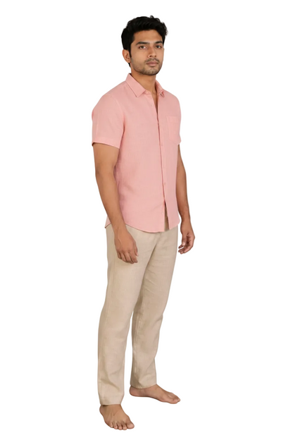 Natural Fab Men’s Linen Blend Half Sleeve Shirt | Premium Breathable Casual Summer Shirt for Men | Lightweight Regular Fit Solid Shirt