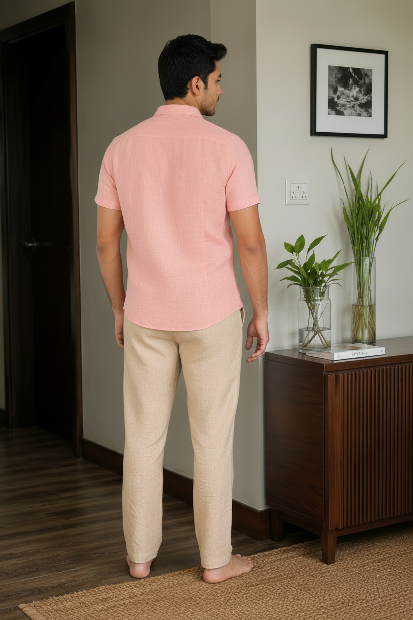 Natural Fab Men’s Linen Blend Half Sleeve Shirt | Premium Breathable Casual Summer Shirt for Men | Lightweight Regular Fit Solid Shirt