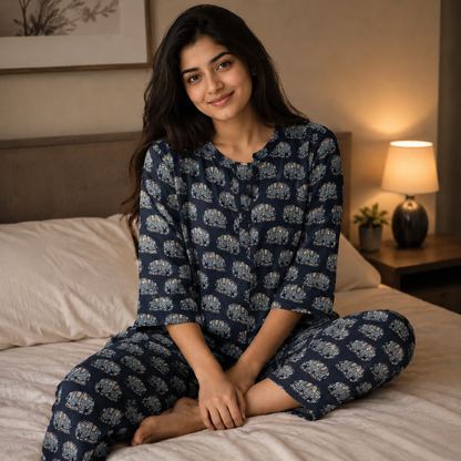 Women’s Pure Cotton Night Suit Set – Soft Printed Lounge Wear Pajama Set for Women