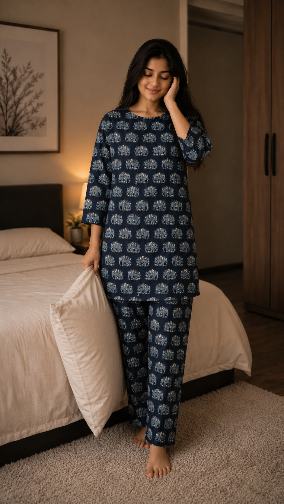 Women’s Pure Cotton Night Suit Set – Soft Printed Lounge Wear Pajama Set for Women