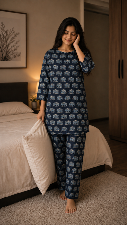 Women’s Pure Cotton Night Suit Set – Soft Printed Lounge Wear Pajama Set for Women