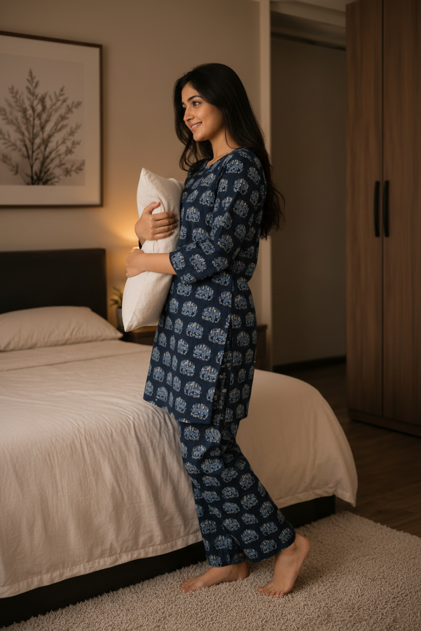 Women’s Pure Cotton Night Suit Set – Soft Printed Lounge Wear Pajama Set for Women
