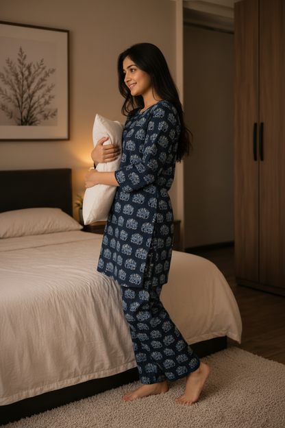 Women’s Pure Cotton Night Suit Set – Soft Printed Lounge Wear Pajama Set for Women