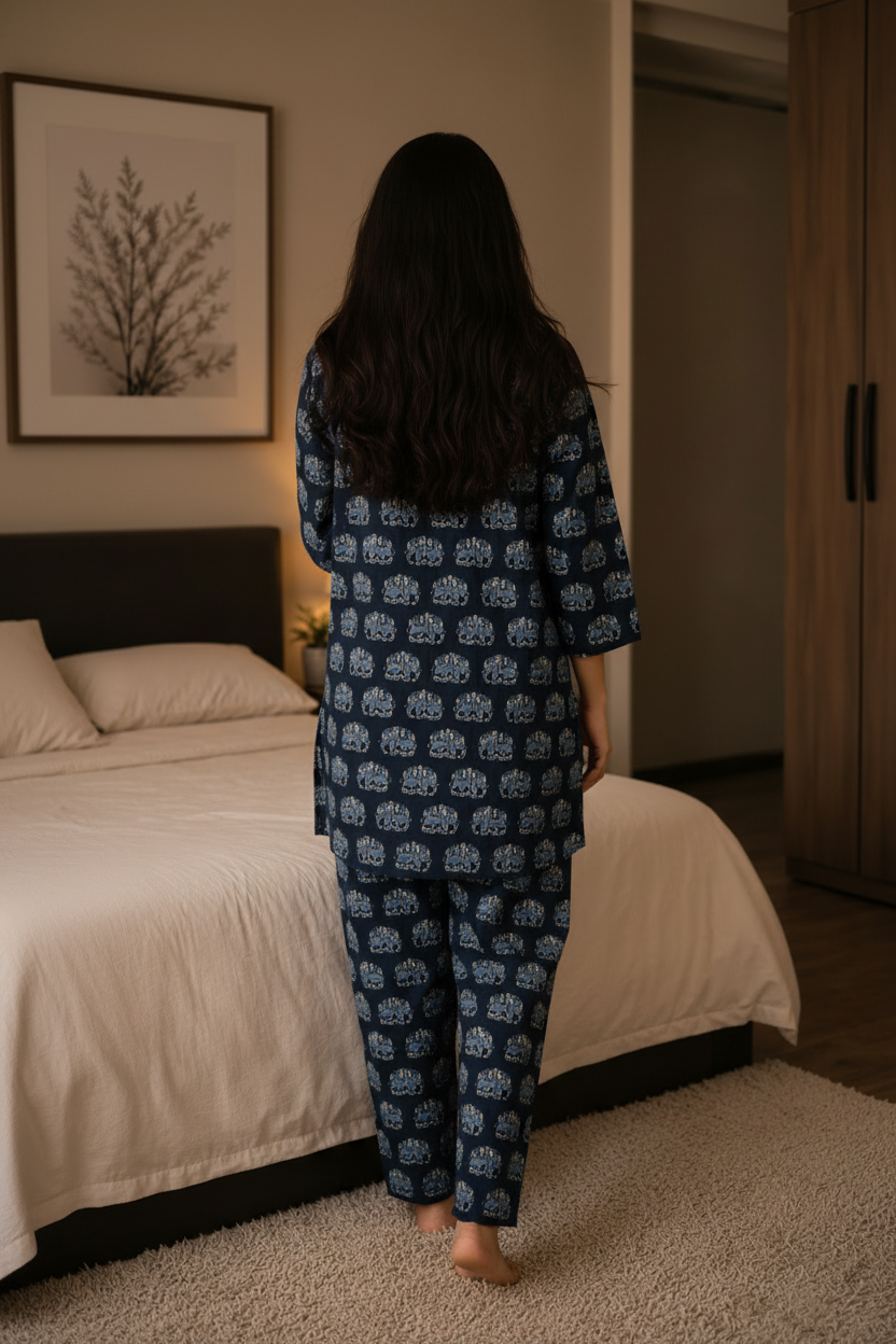 Women’s Pure Cotton Night Suit Set – Soft Printed Lounge Wear Pajama Set for Women