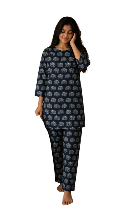 Women’s Pure Cotton Night Suit Set – Soft Printed Lounge Wear Pajama Set for Women