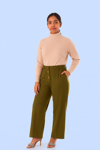 Women’s Olive Palazzo Pants – High Waist Wide-Leg Trousers | Stylish & Comfortable