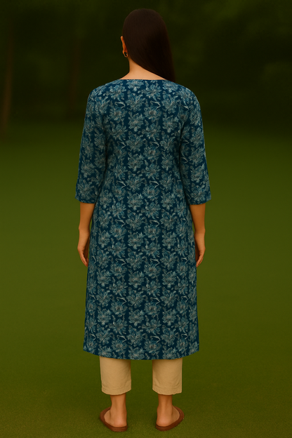 Elegant Blue Cotton Printed Kurti for Women | Comfortable Everyday Wear