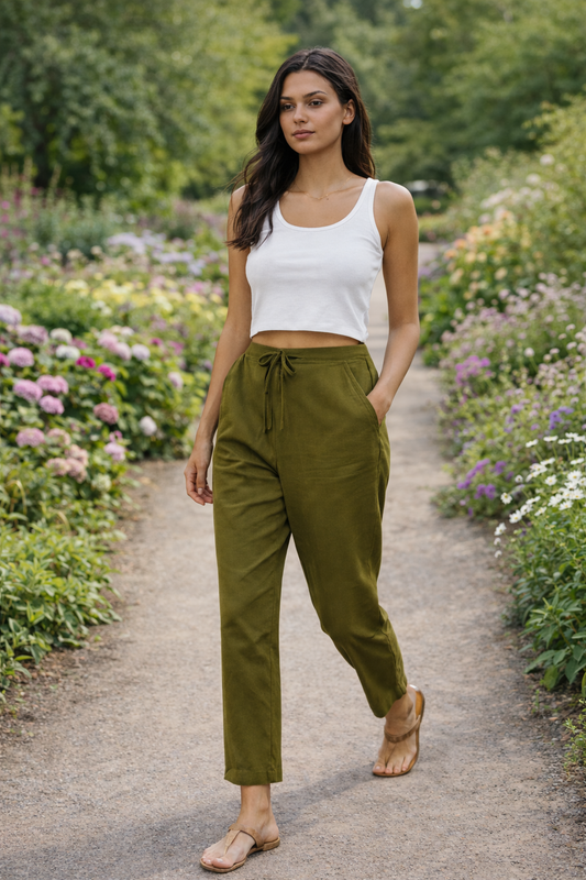 Women Khadi Olive green Pant