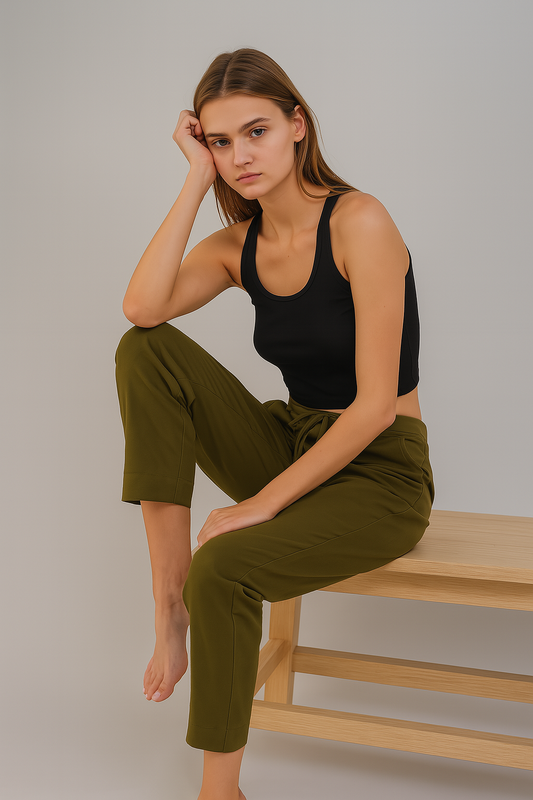 Women Olive Green Khadi Pant