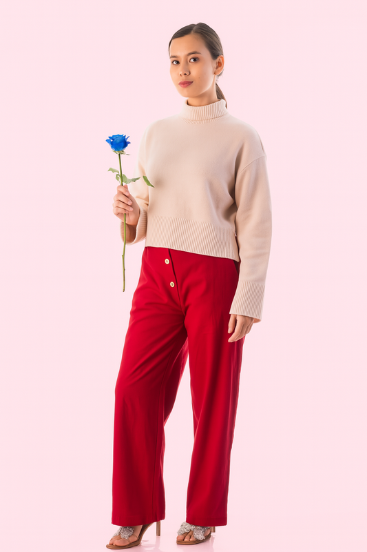Women’s Maroon Khadi Palazzo Pants – High Waist Wide-Leg Trousers | Handwoven Cotton